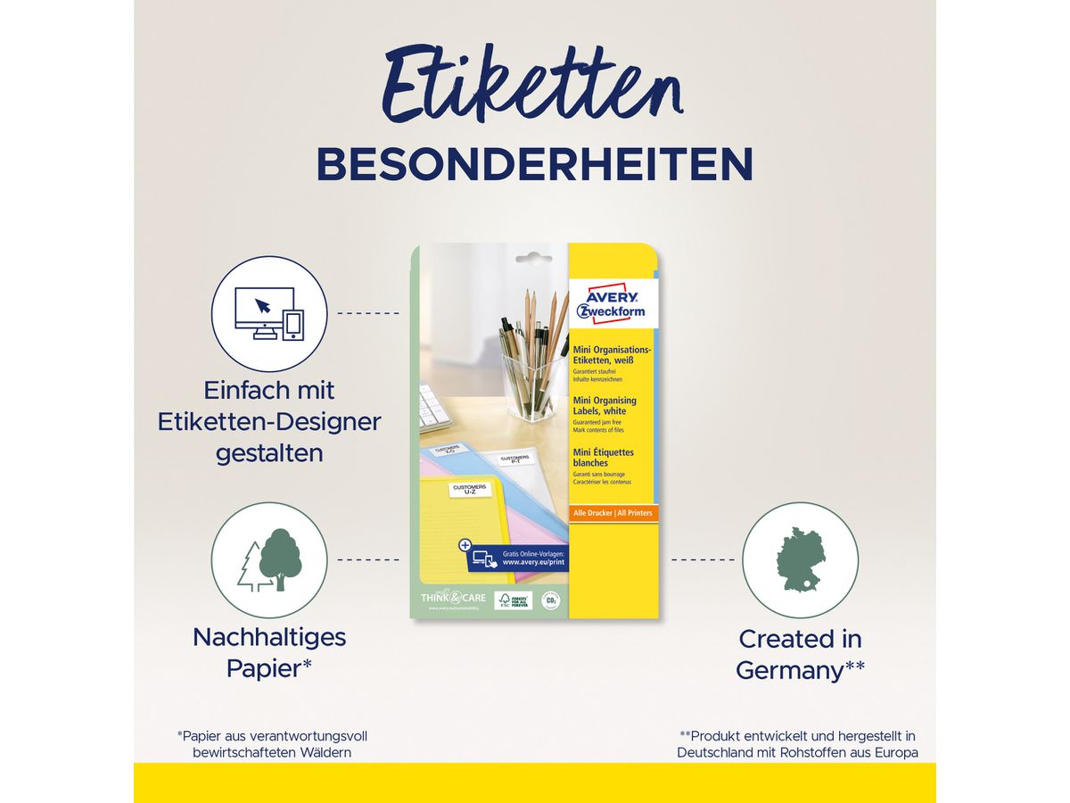 AVERY ZWECKFORM Etichette mini, bianco L7632-25 2000 pezzi/25 fogli (4004182609286)