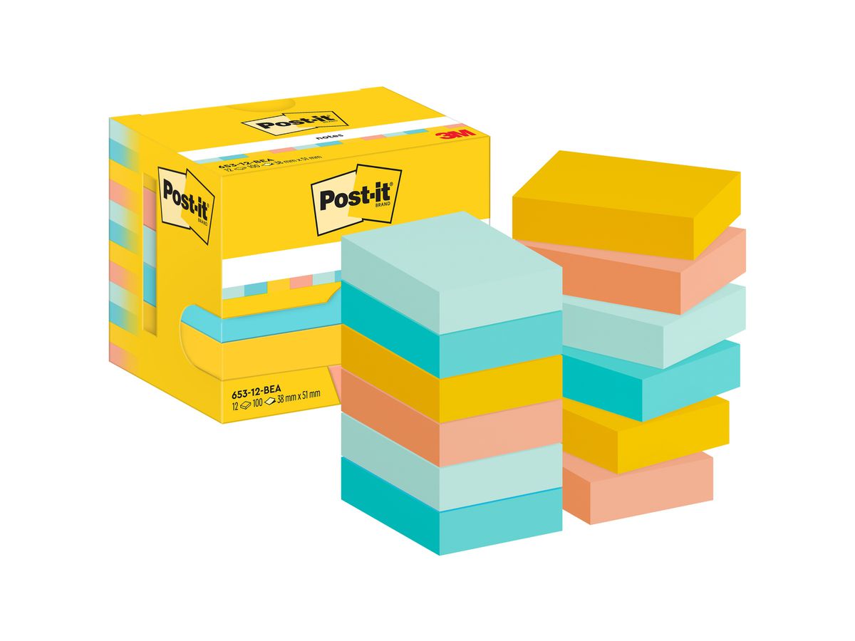 POST-IT Notes Beachside 51x38mm 653-12-BEA 4-colori 12x100 fogli (4064035065911)