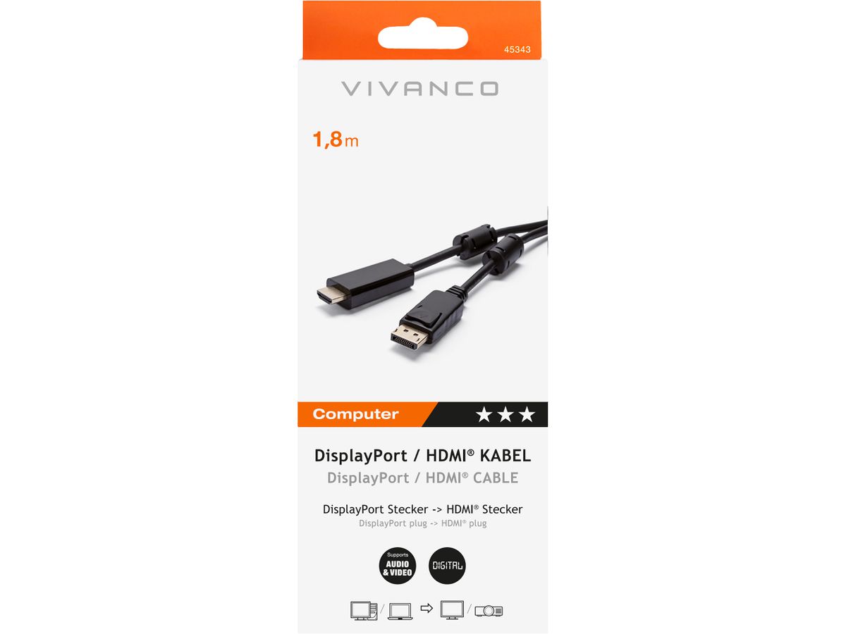 VIVANCO DisplayPort 45343 HDMIconnection,1,8 (4008928453430)