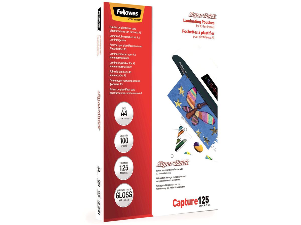 FELLOWES Pelicole per laminazione A4 5440101 lucido, 125my 100 pezzi (0077511544019)
