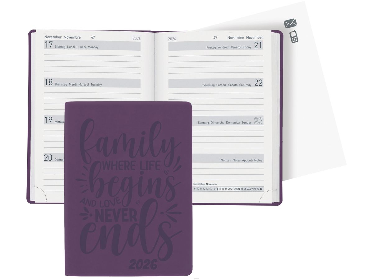 BIELLA Agenda Memento 2026 825715420026U 1S/2P violet ML 10.1x14.2cm (7611365525942)