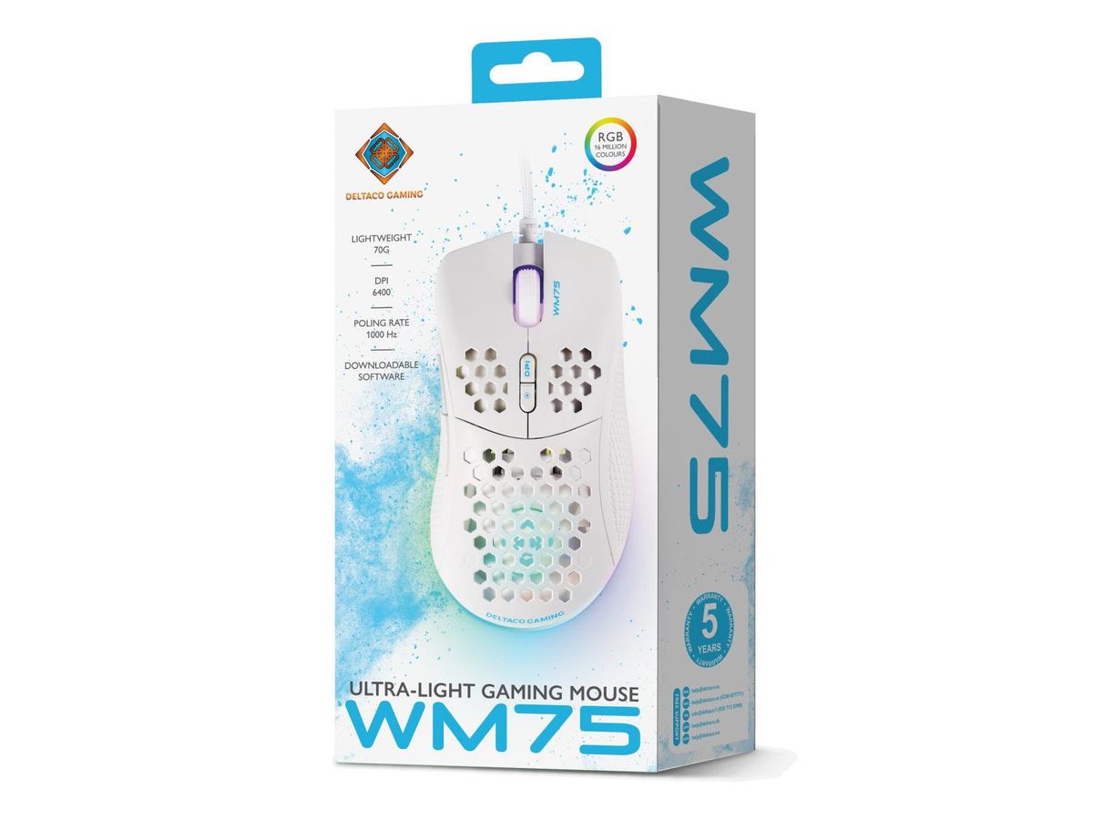 DELTACO Lightweight Gaming Mouse,RGB GAM-108-W White, WM75 (7333048057921)