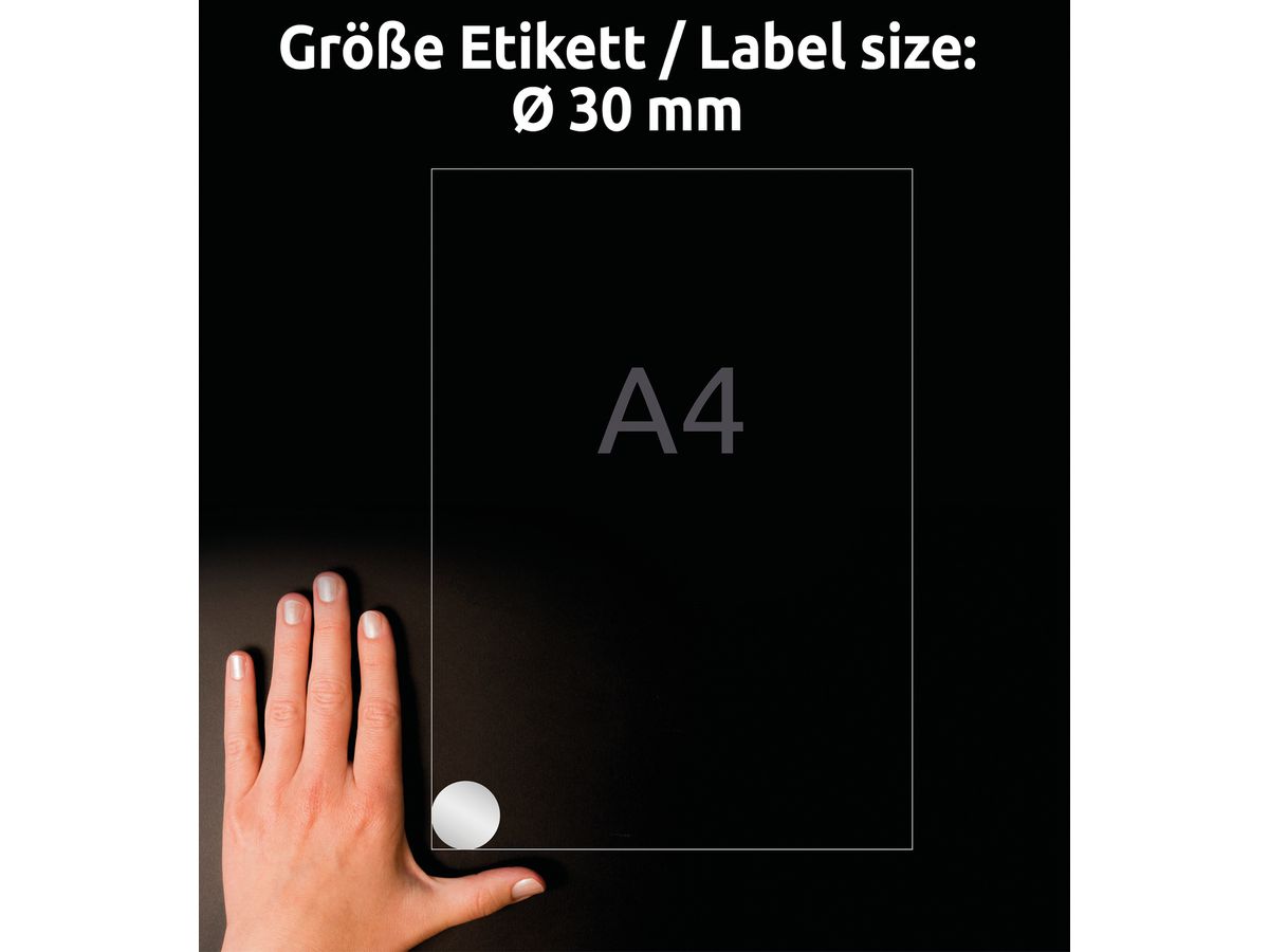 AVERY ZWECKFORM Etichette targa 30mm L612920 argento, rotondo 960 pz./20 f. (4004182048382)
