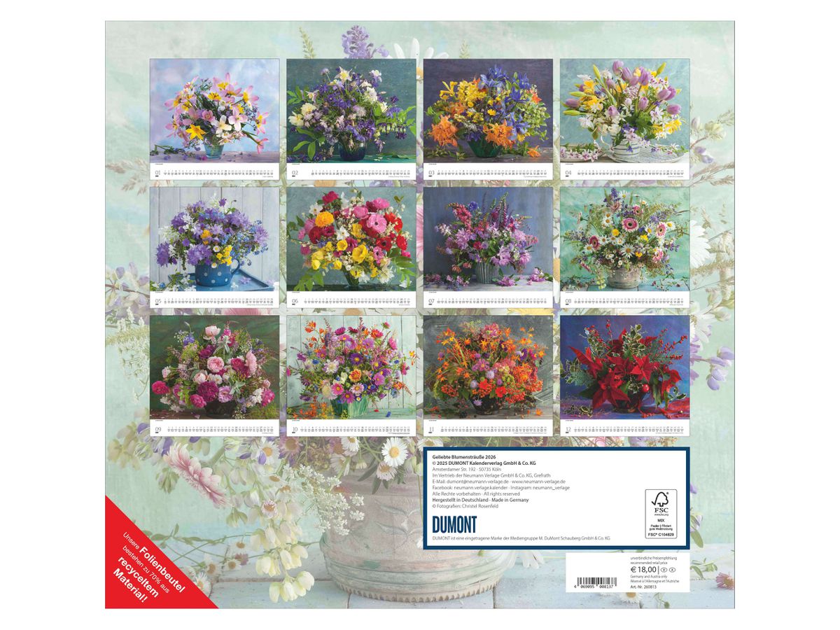 DUMONT Calendario 2026 260813 Bouquet ML 38x35.5cm (4069095008137)