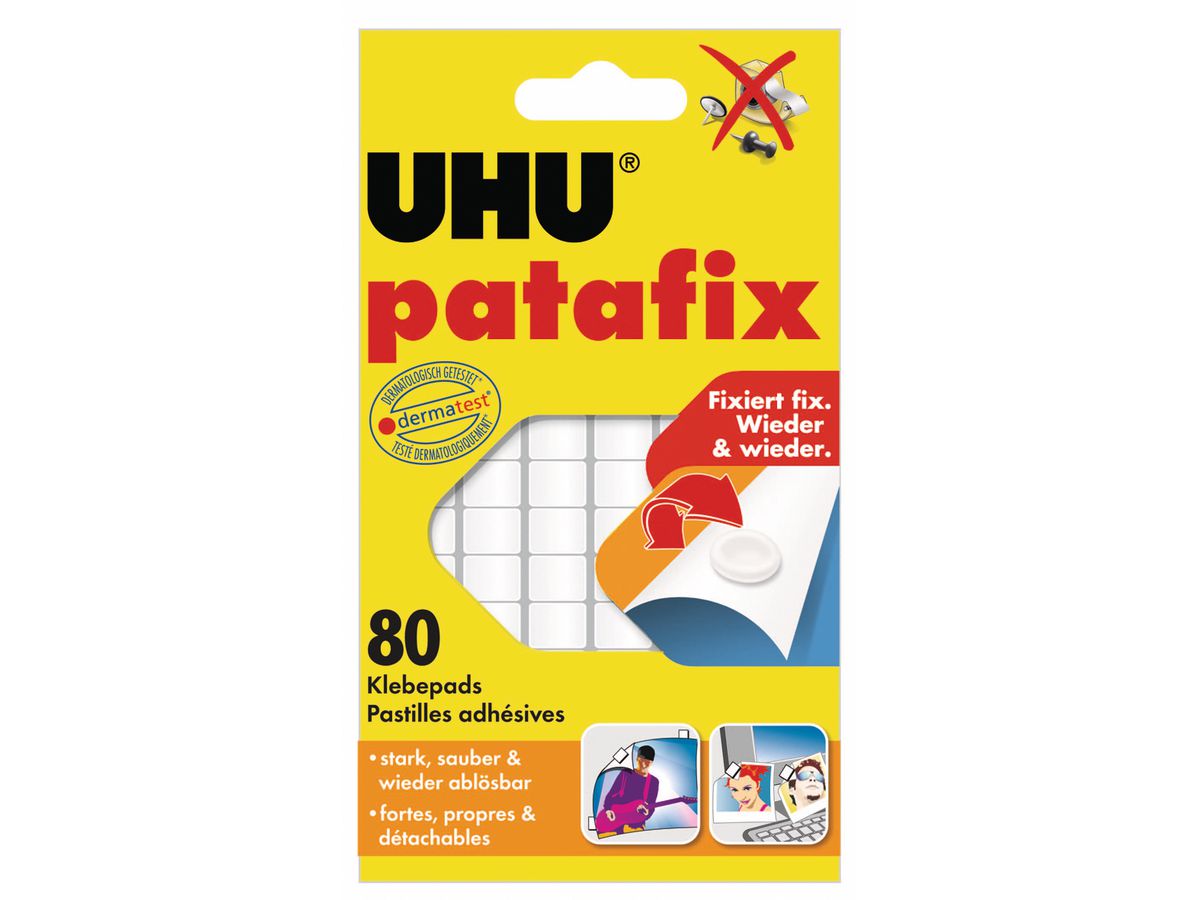 UHU Patafix Pad adesivo 9.5x17mm 48810 bianco, non-permanente 80 pz. (4026700488104)