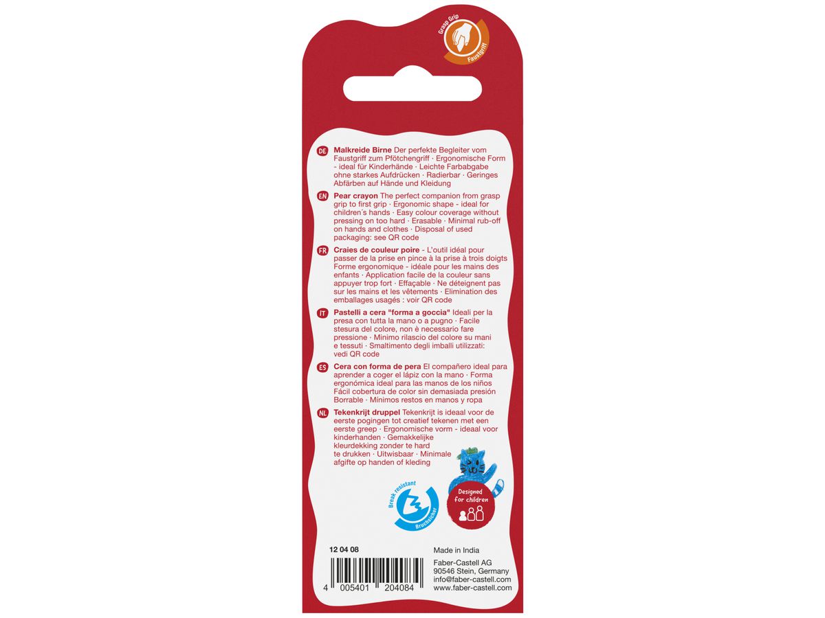 FABER-CASTELL Craie poire 120408 4 couleurs (4005401204084)