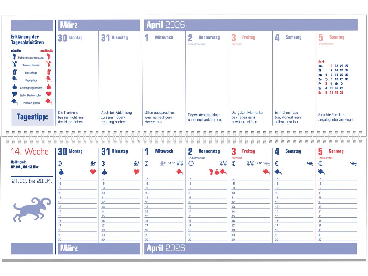 HEYNE Mondplaner 2026 9783453239616 1W/2S DE 32x10.7cm (9783453239616)