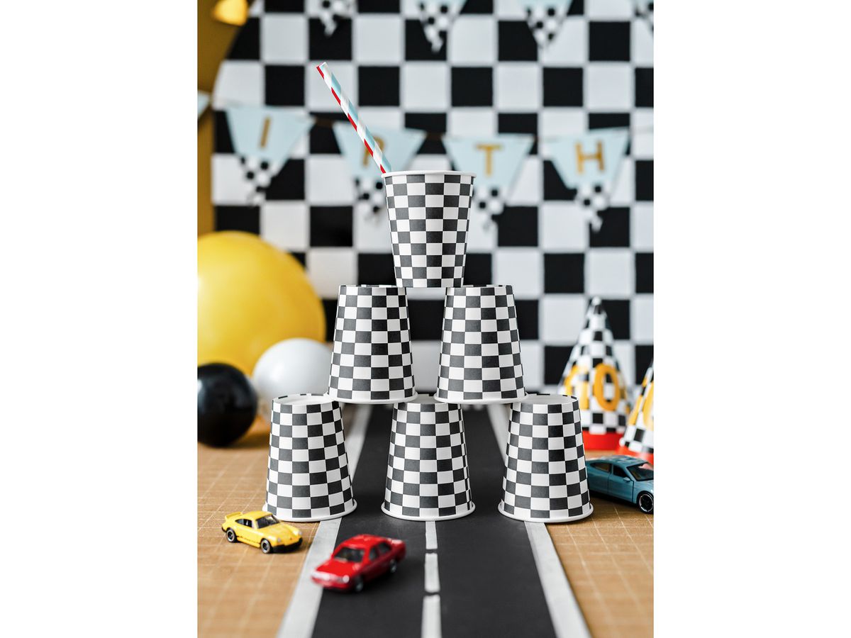 PARTYDECO Gobelets 220ml KPP74-EU1 Drapeau à damier 6 pièces (5904555025752)