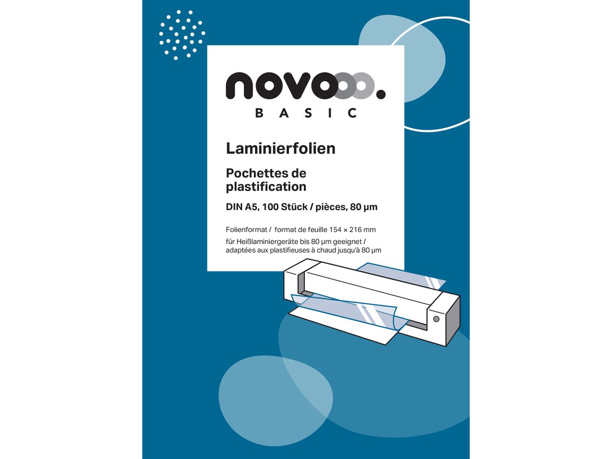 NOVOOO Laminierfolie A5 47020000 glanz, 80my 100 Stück (9010729047874)