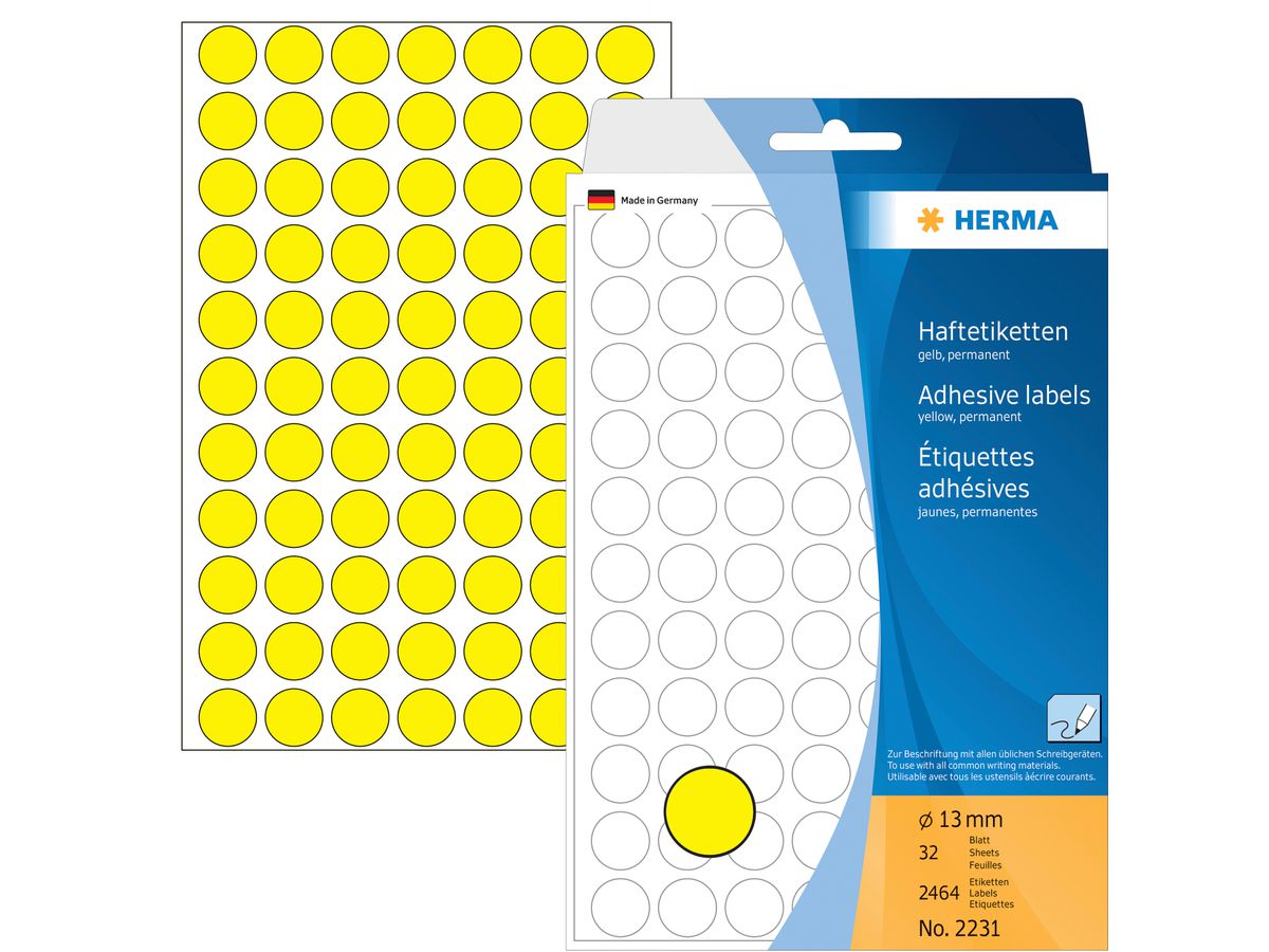 HERMA Etiketten rund 13mm 2231 gelb 2464 Stück (4008705022316)
