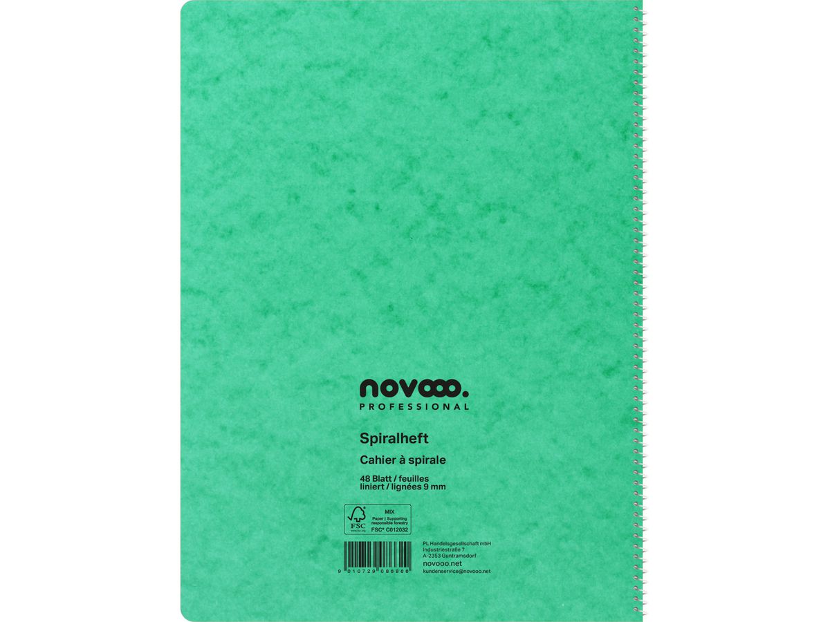 NOVOOO Spiralheft ass. A4 729785 liniert, 9mm, 80g 48 Blatt (9010729086866)