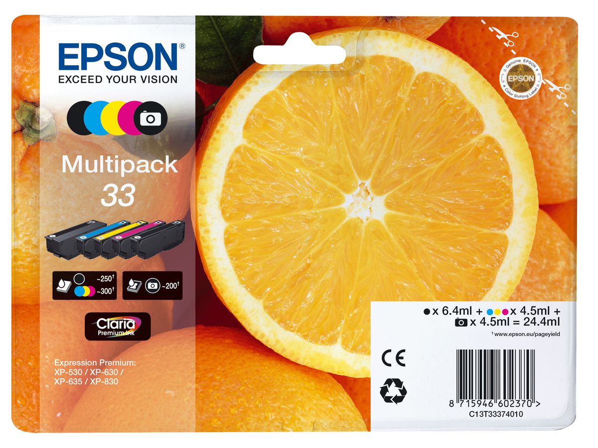 EPSON Multipack Encre 33 CMYBK/PhBK T333740 XP-530/630/830 5-color (8715946645278)