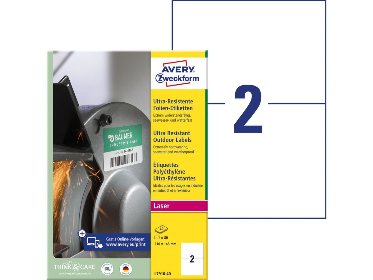 AVERY ZWECKFORM Etichette 210x148mm L7916-40 bianco, mat, A4 40 fogli (4004182050026)