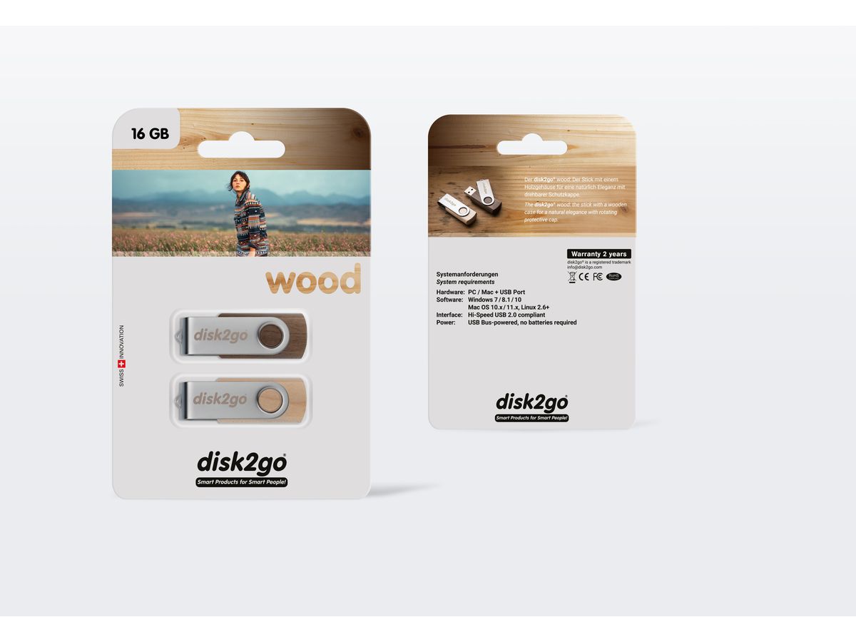 DISK2GO USB-Stick wood 16GB 30006667 USB 2.0 double pack (7640111167044)