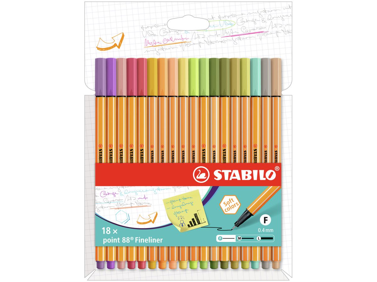 STABILO Fineliner Point 88 0.4mm 8818-2-5 18 colori ass. (4006381579575)