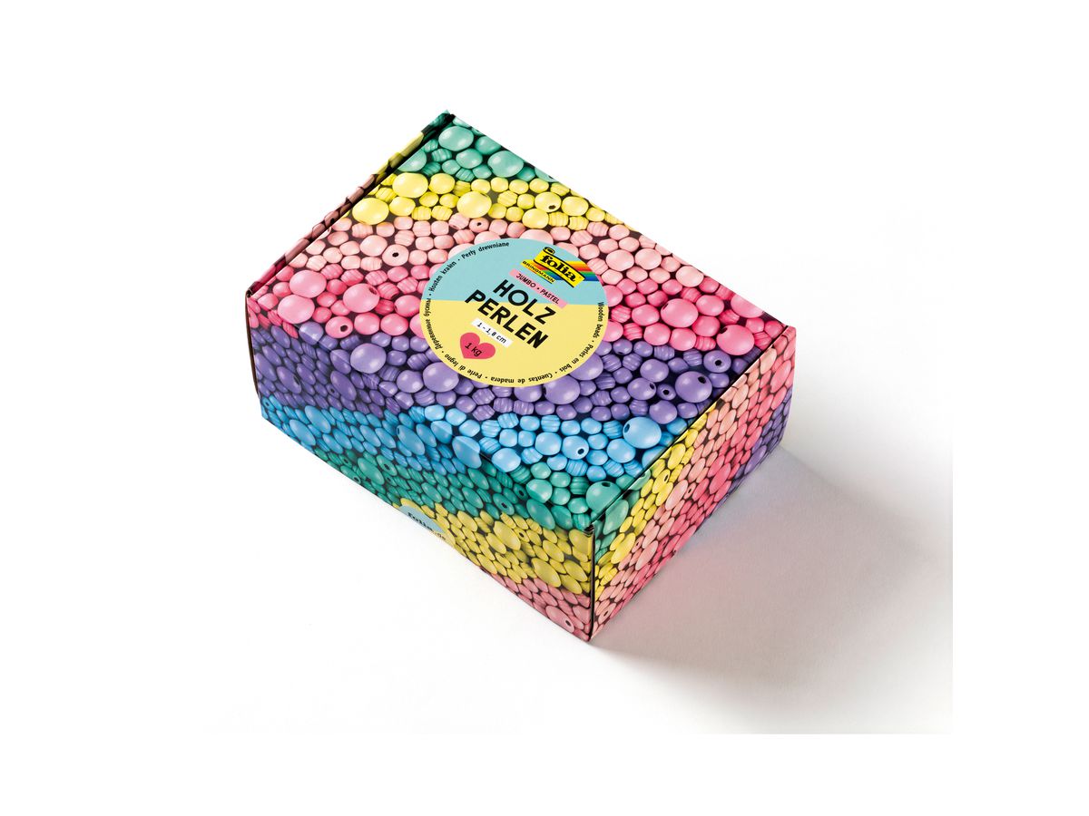 FOLIA Perles en bois Pastel 1000g 22993 Jumbo Pack, 1-1.8cm (4001868140835)