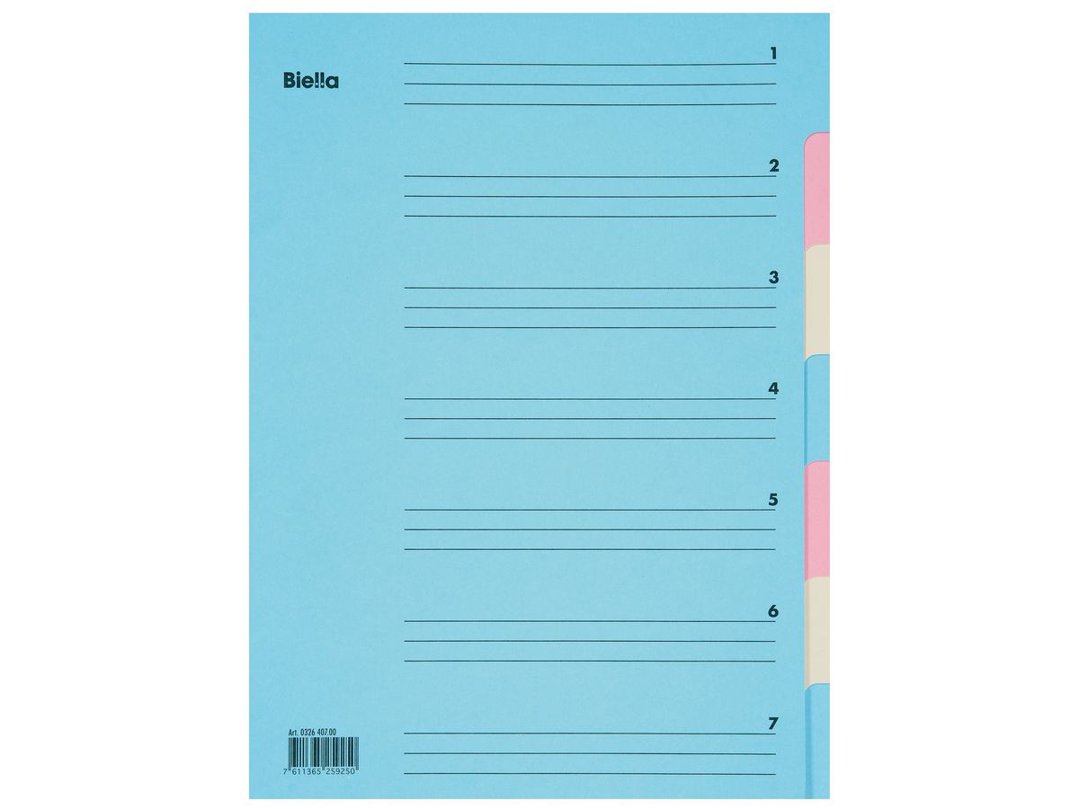 BIELLA Fächermappe A4 32640700U Karton, farbig 7 Fächer (7611365259250)