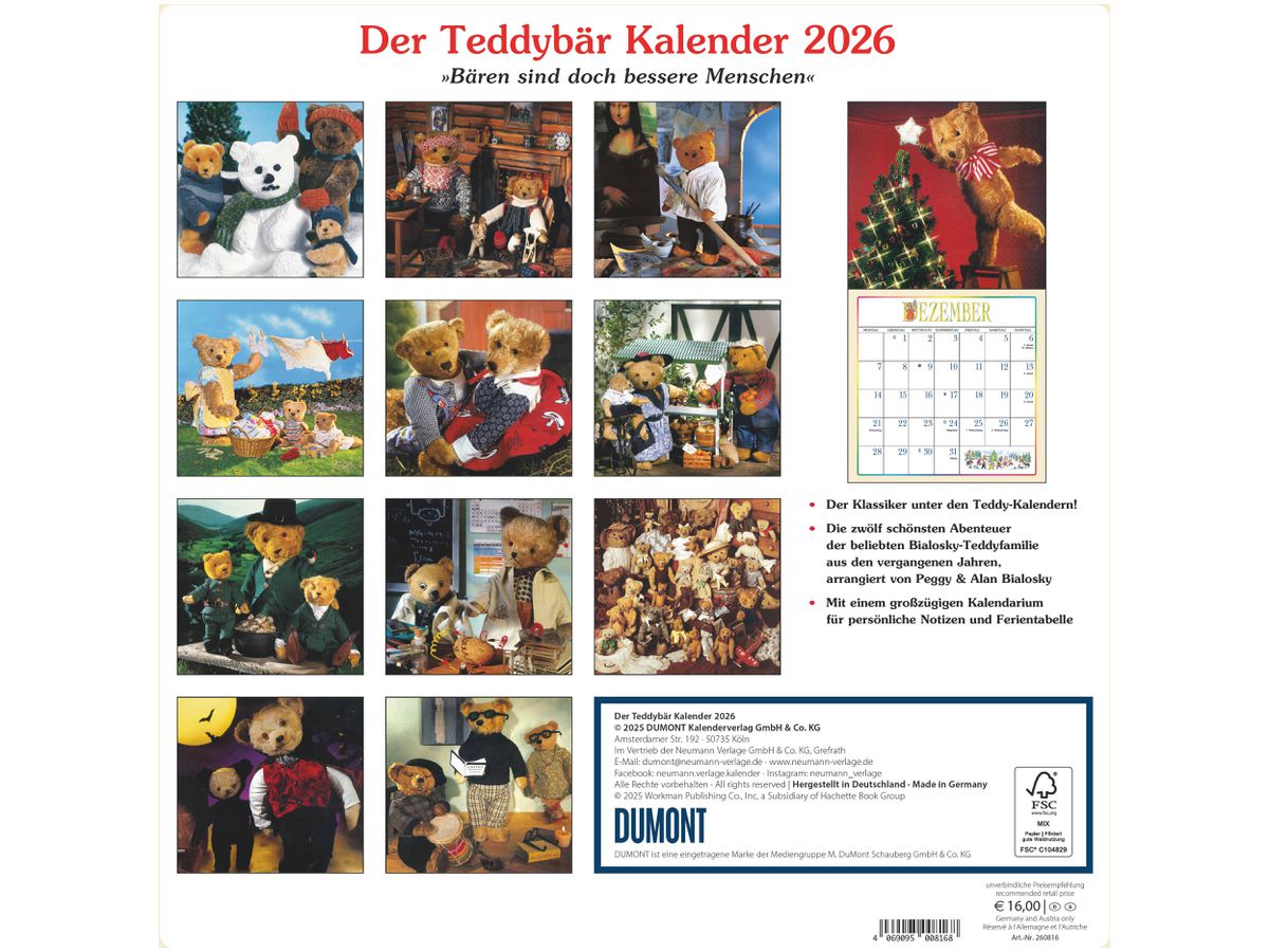 DUMONT Bildkalender 2026 260816 Der Teddybär DE 30x30cm (4069095008168)