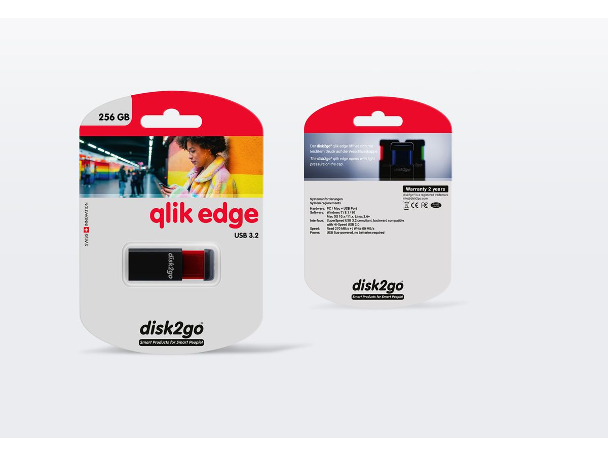 DISK2GO USB-Stick qlik edge 256GB 30006727 USB 3.1 red (7640111167389)
