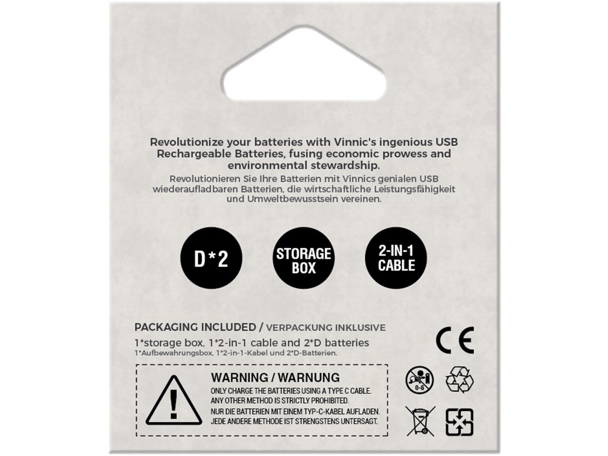 VINNIC USB Rech. Batt. D Type-C VPRB-UCD-2PC 3000mAh,Case,2pcs. (4898338024760)