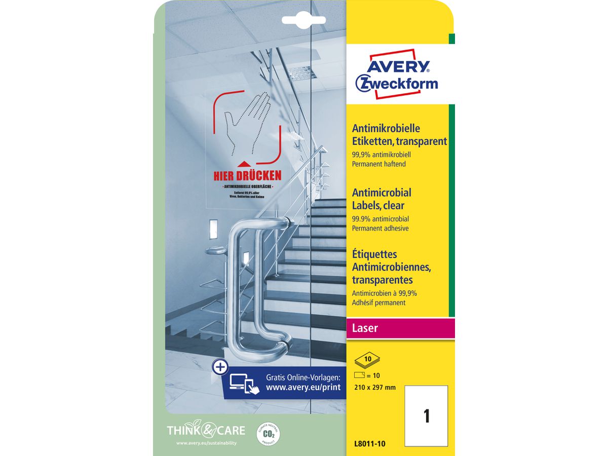 AVERY ZWECKFORM Etiketten L8011-10 Antimic. 210x297mm transp. (4004182380116)