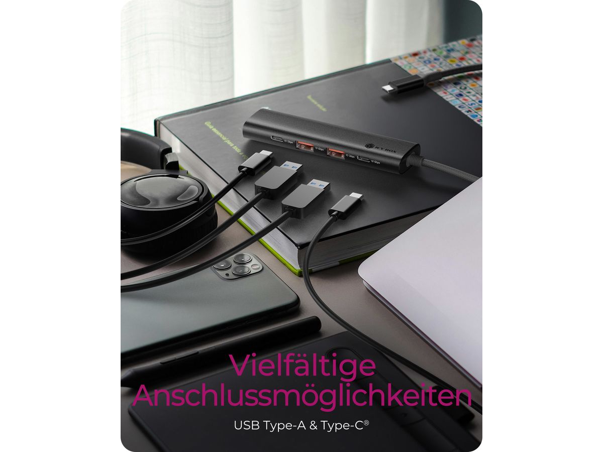 ICY BOX 4-Port USB 3.2 Gen 2 Hub IB-HUB1437-CPD 2x USB-C & 2x USB-A, PD 100W (4250078174981)