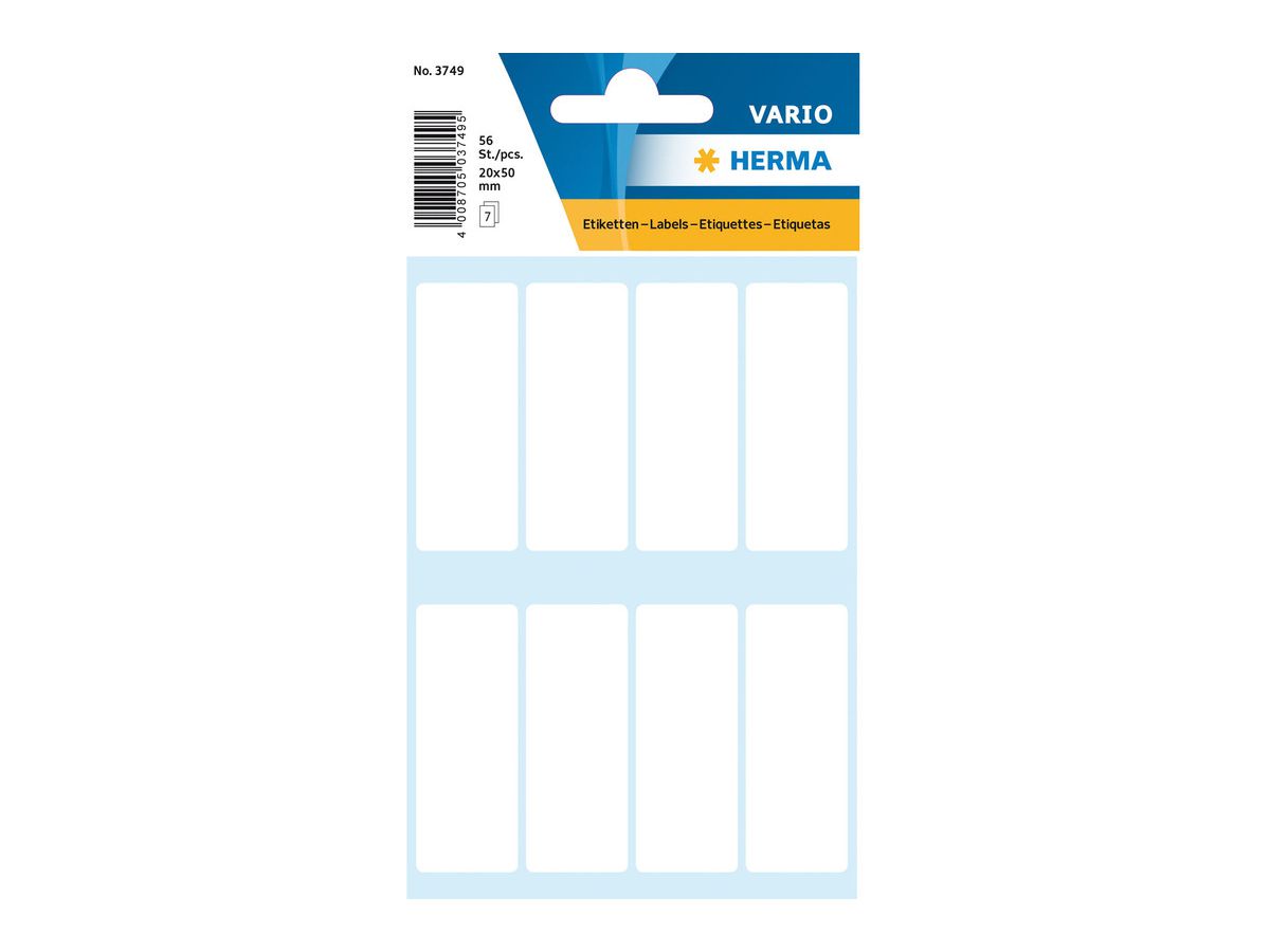 HERMA Etiketten 20x50mm 3749 weiss 56 Stück (4008705037495)