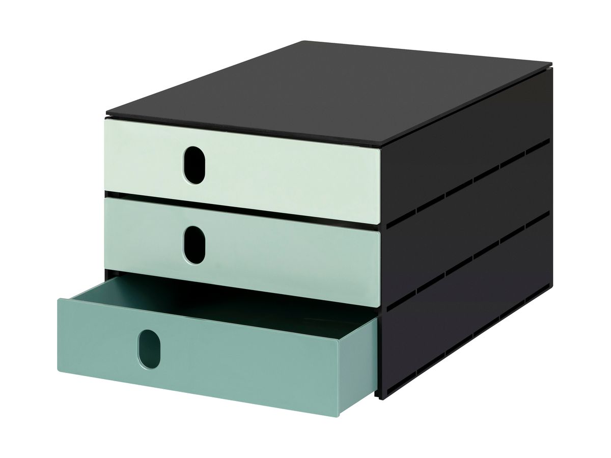 STYRO Schubladenbox styroval flow 14-8050.95 schwarz/grün 3 Schubladen (7612176083942)