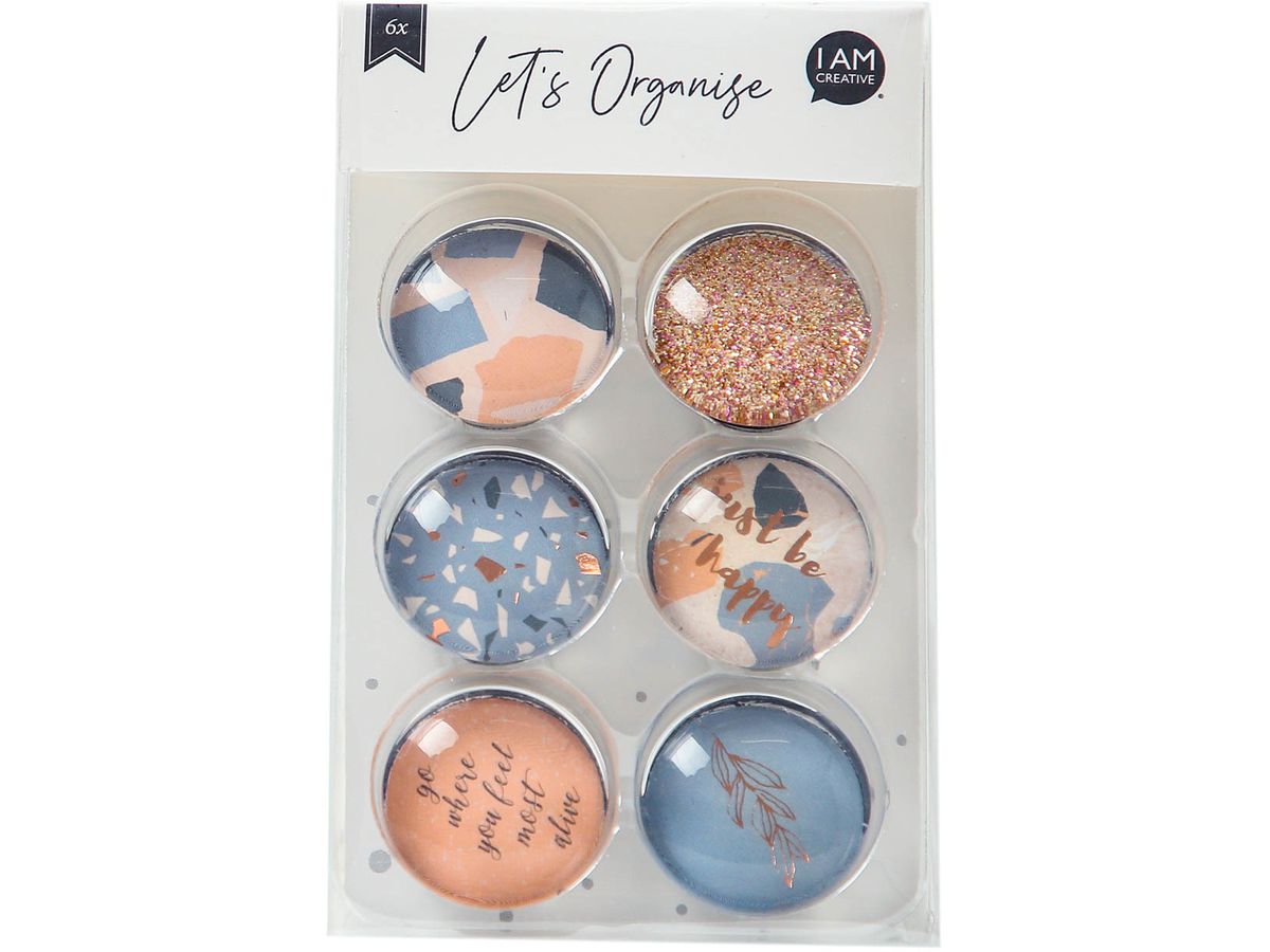 I AM CREATIVE Aimant Happy Let`s Organize 4035.54 Verre, 2.5x1cm 6 pièces (7611983215515)