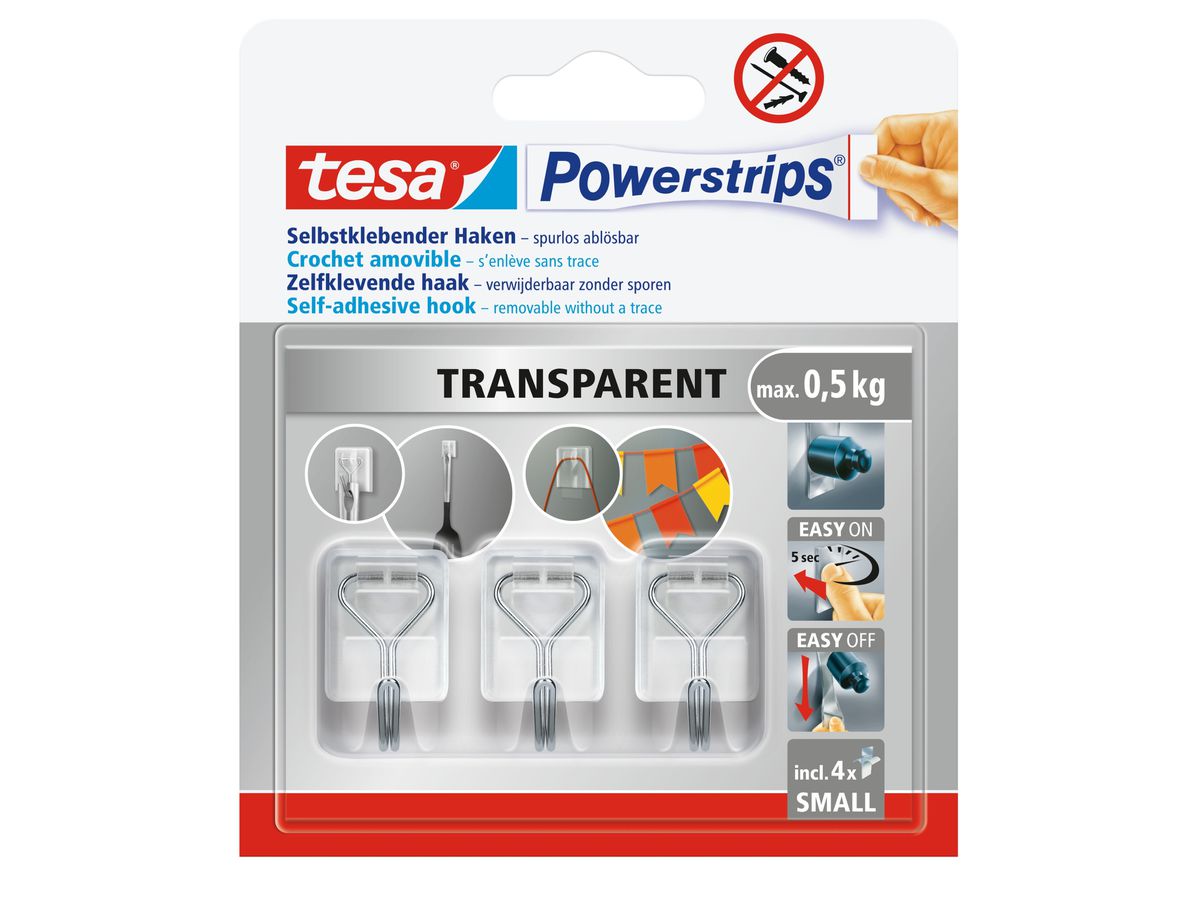 TESA Powerstrips gancio 0.5kg 586200000300 trasparente 4 pezzi (4063565398322)