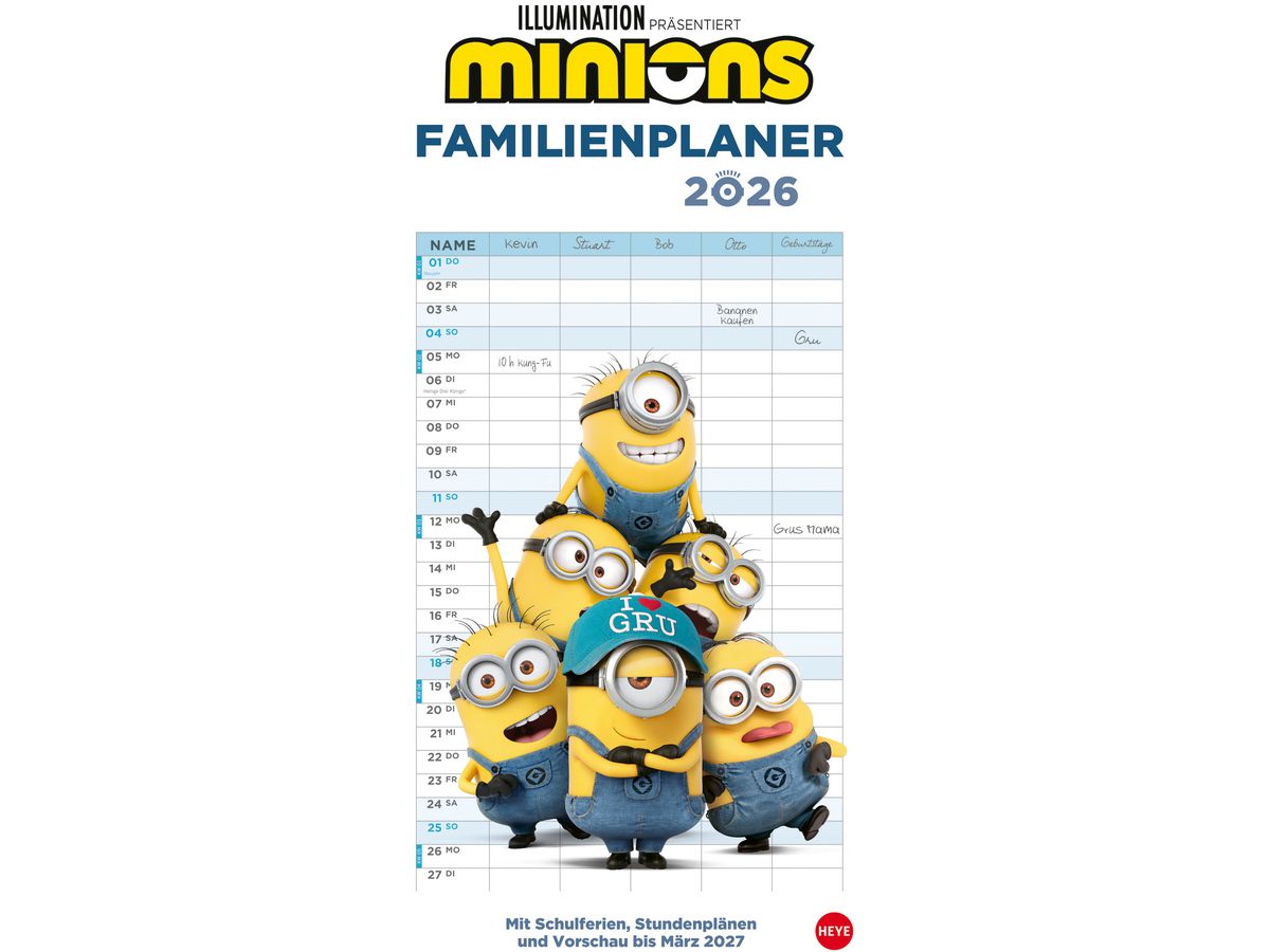 HEYE Familienplaner Minions 2026 22755+26 1M/1S DE 5 Spalten 21x45cm (9783756411269)