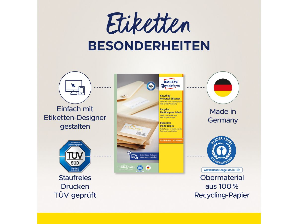 AVERY ZWECKFORM Etiquettes 210x297mm LR3478 recycling 100 pcs. (4004182035436)