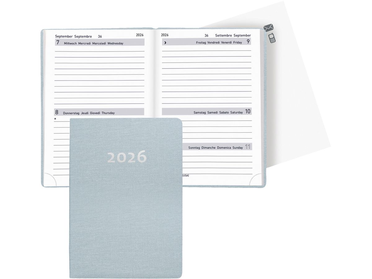 BIELLA Taschenagenda Tell 2026 823201060026U 2T/1S hellblau ML 8.5x12.5cm (7611365525201)