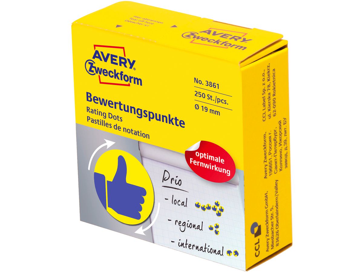 AVERY ZWECKFORM Marqueurs 19mm 3861 jaune 250 pcs. (4004182038611)