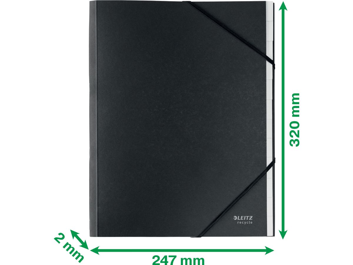 LEITZ Dossier archivio Recycle A4 3915-00-95 nero, cartone 12 scomp. (4002432128075)
