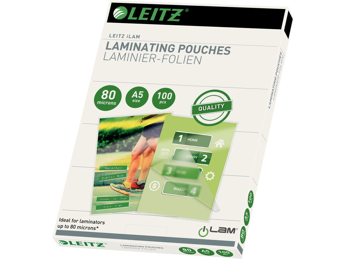 LEITZ Pochettes à plastifier A5 33817 brillant, 80my 100 pcs. (5411313338172)