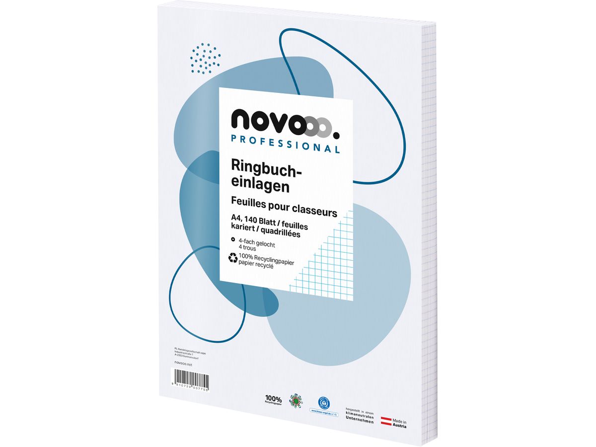 NOVOOO Feuilles spirale recycling A4 535027020 quadrillé 5mm,s/marge 140 fls. (9010729007755)