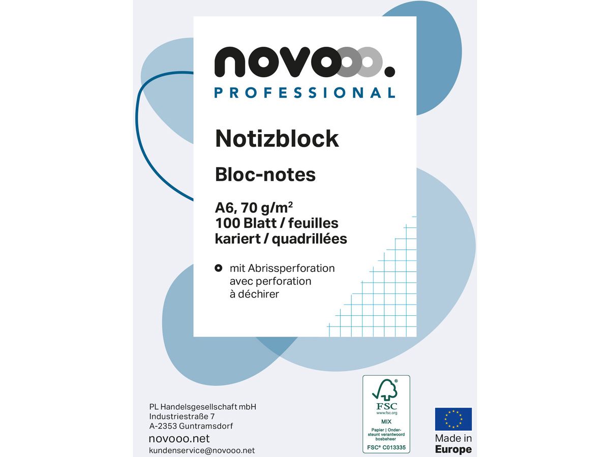 NOVOOO Carnet de notes blanc A6 694728 quadrillé 4mm, 70g 3x100 flls. (9010729030555)
