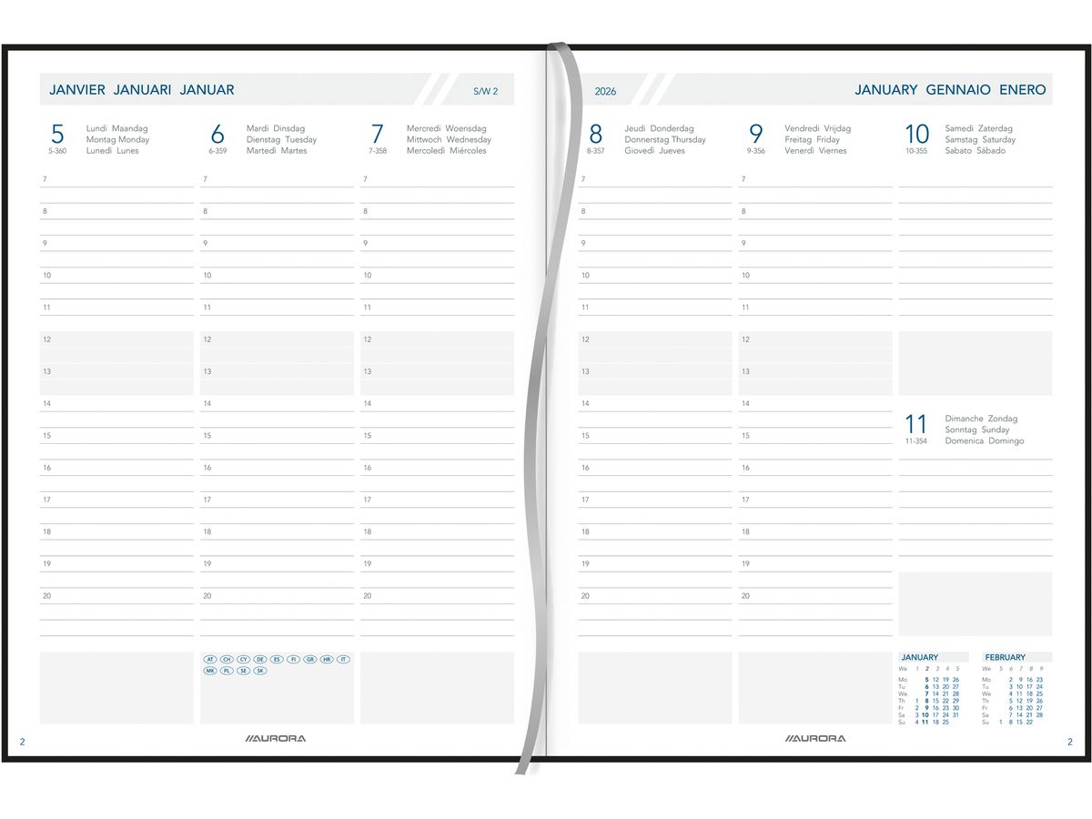AURORA Agenda Canapa Business 2026 2912 1W/2S ass. ML 15M 17.5x22.5cm (5411028429226)