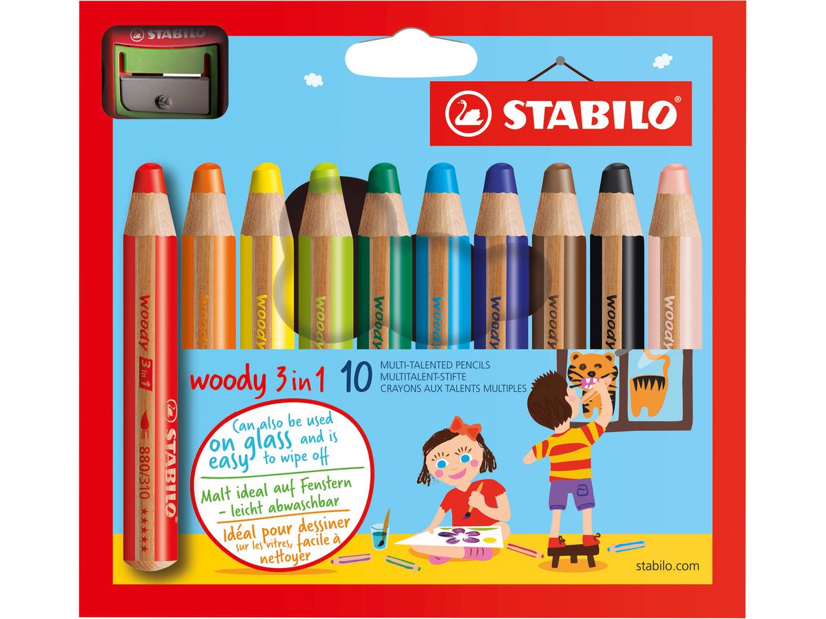 STABILO Matita colorata Woody 3 in 1 880/10-2 10 col. Astuccio, temperam. (4006381346917)