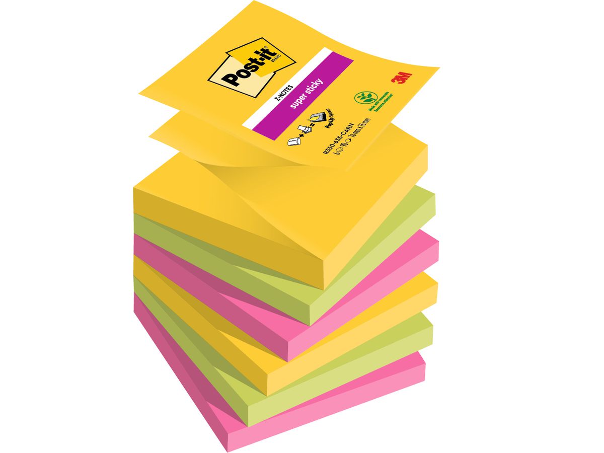 POST-IT Super Sticky Z-Notes R330-6SS-CARN 3-colori 6x90 fogli 76x76mm (0051141999555)