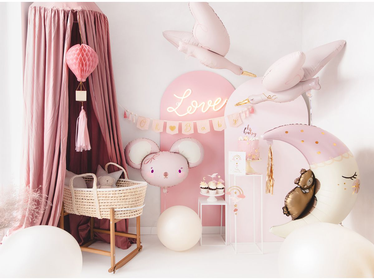 PARTYDECO Folienballon 86cm FB196 Teddybär auf dem Mond rosa (5904555014770)