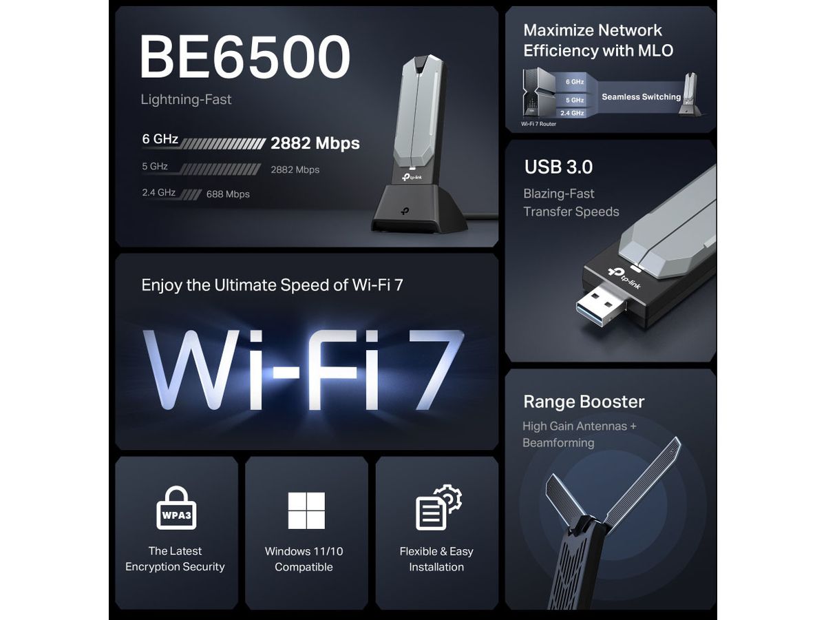 TP-LINK Tri-Band WiFi 7 USB Adapter Archer TBE400UH BE6500 (8885020627282)