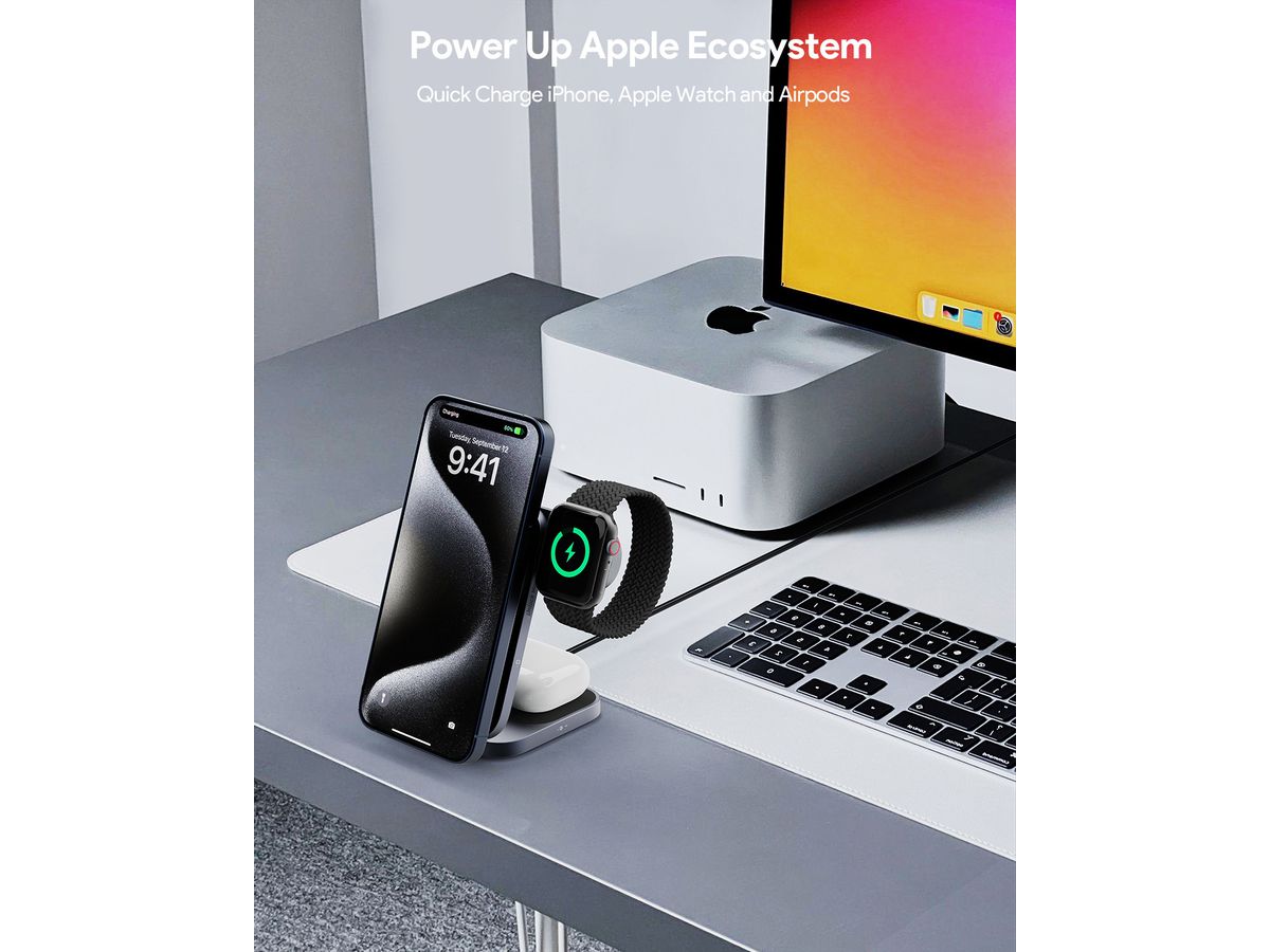 AUKEY MagFusion 3-IN-1 foldable LC-MC312 Wireless Charger 15W (0689323790173)