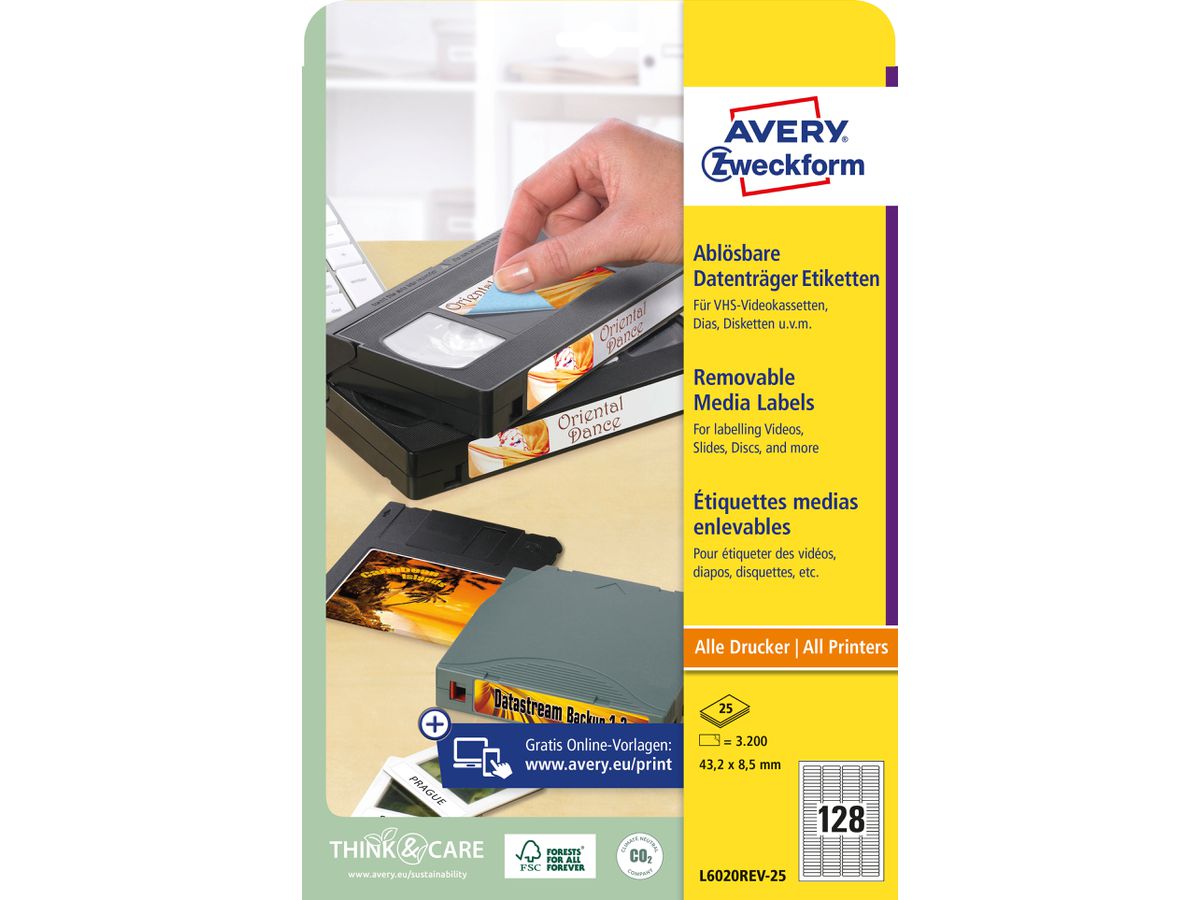 AVERY ZWECKFORM Etiquettes 43,2x8,5mm L6020REV2 Dia 3200 pcs. (4004182060209)
