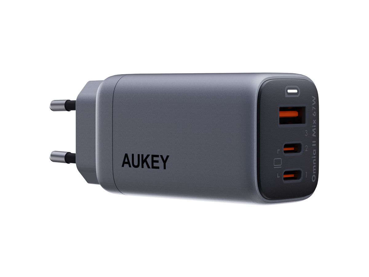 AUKEY OmniaMix II 67W GaN PD PA-B6U GY 3-Port, Wall Charger (0689323786893)