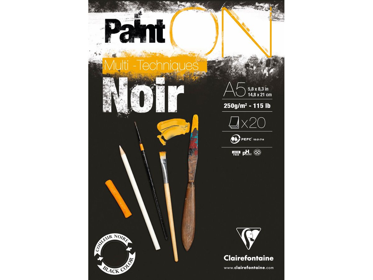 CLAIREFONTAINE Paint'On A5 975168C Noir 20 feuilles (3329689751681)