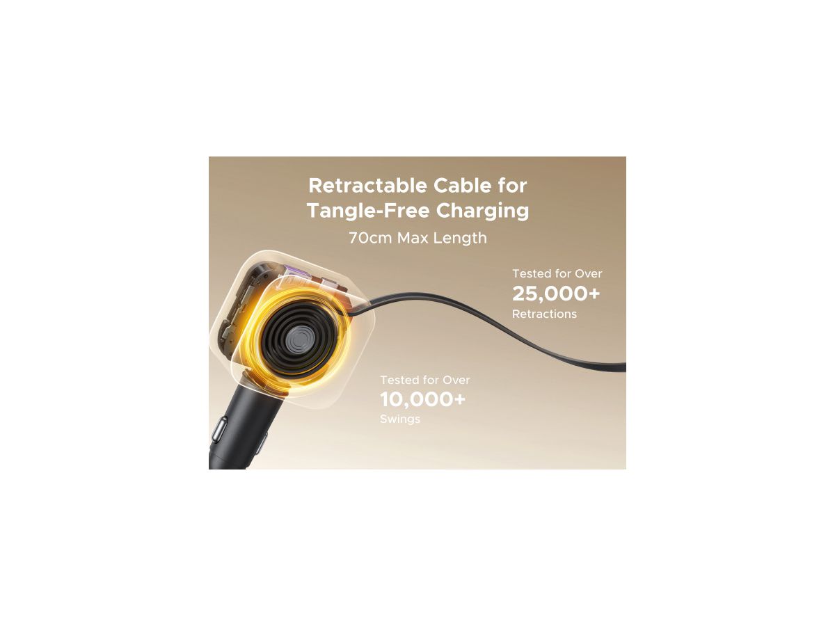 UGREEN Fast Car Charger 2-Port 60W 55212B Retractable Cable (6941876271306)