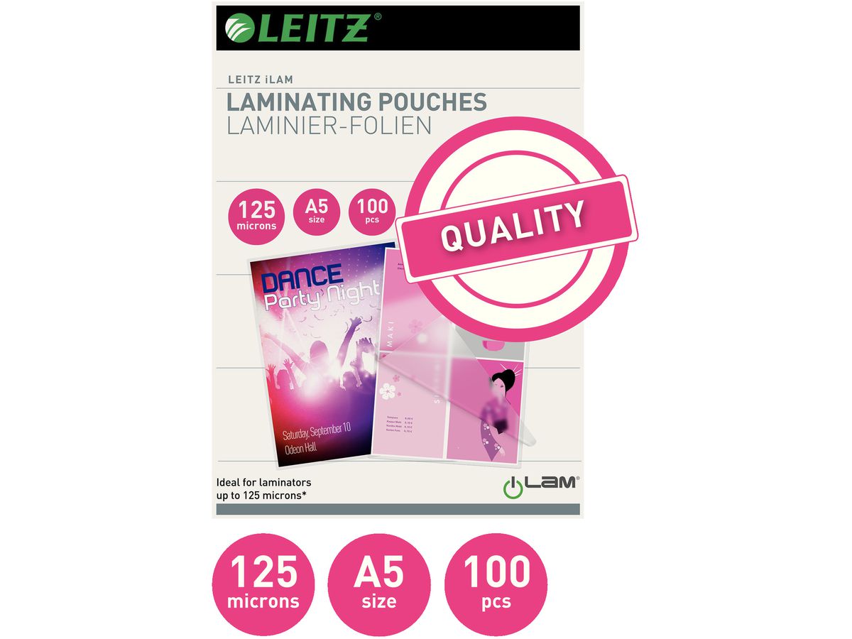 LEITZ Laminiertasche A5 33807 glanz, 125my 100 Stk (5411313338073)