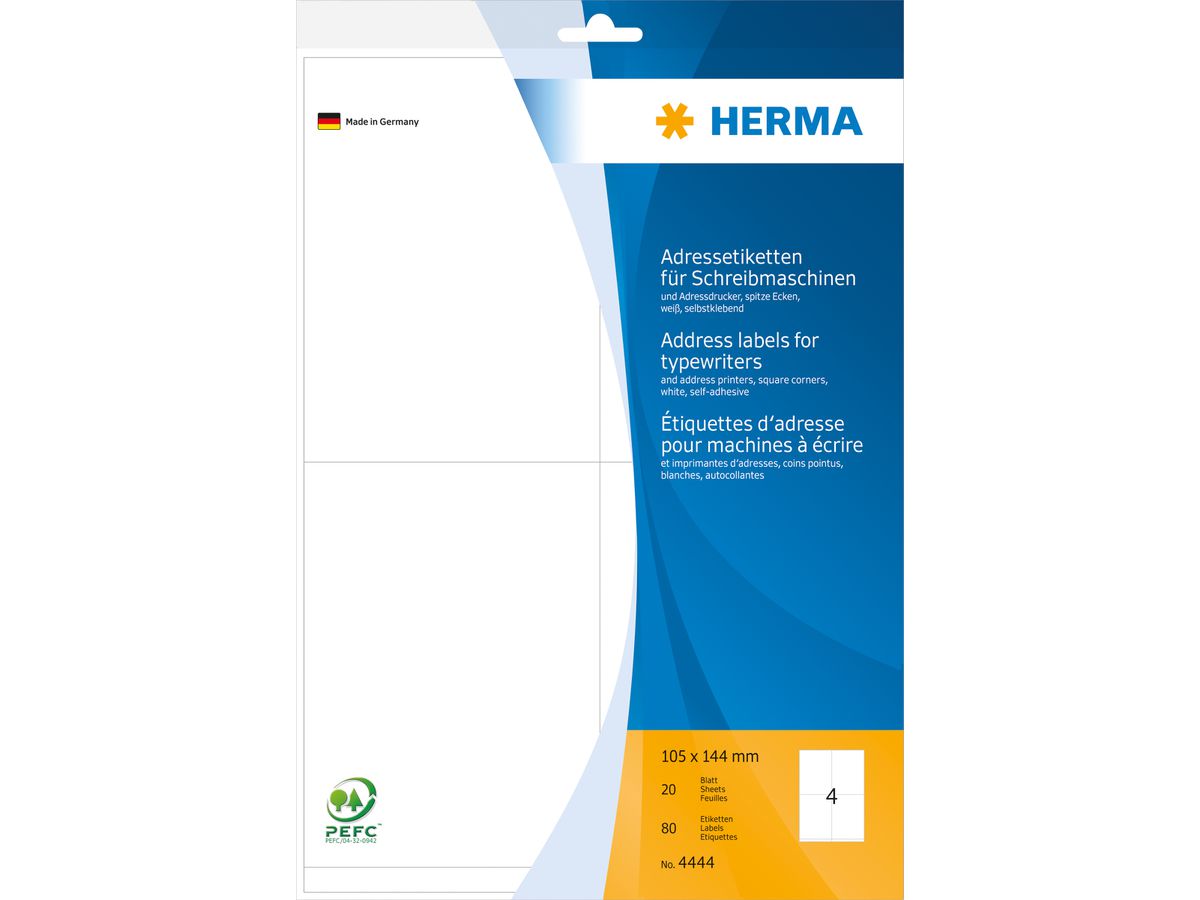HERMA Etichette p.indirizo 105×144mm 4444 bianco 80 pezzi (4008705044448)
